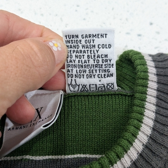 Armani Exchange Men Gray Green Crewneck Sweater Ribbed Sides Casual Size Small - Picture 10 of 10